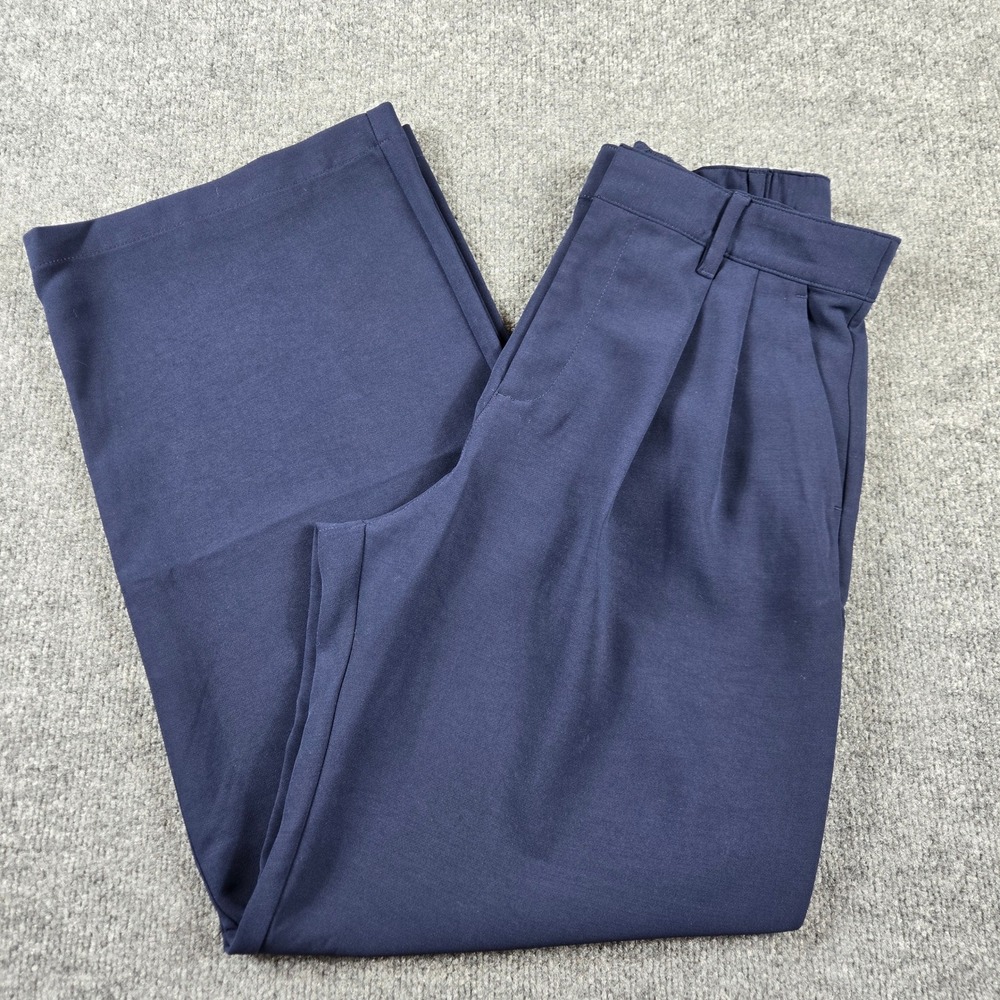 Gap Easy Trouser Women 8 Navy Blue Pleated High Rise Wide Leg Elastic Back Pants